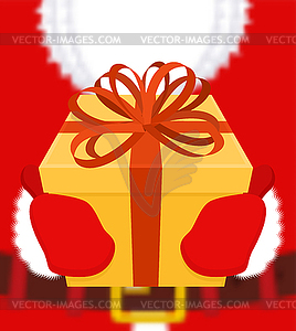 Santa gives gift. Christmas present. Box with bow. - vector clipart