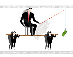 Business motivation. Boss holding dollar fishing - vector image