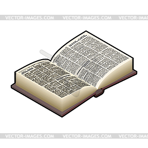 Open Book isometric . Ancient text. old edition in - vector clipart