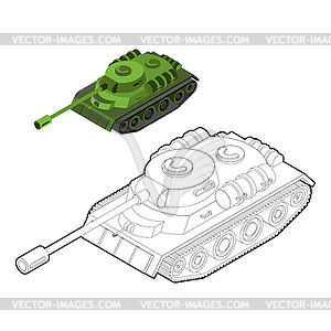 Tank coloring book. Army equipment in linear - vector EPS clipart