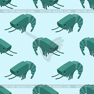 Shrimp isometric seamless pattern. Marine plankton - vector image