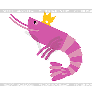 Royal shrimp in gold Crown. Giant sea cancroid. - vector image