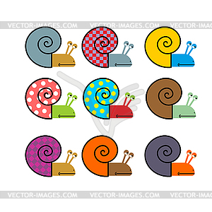 Set of snail with colored shell - vector image