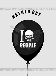 Hatred day. I hate people. Black balloon with symbo - vector image