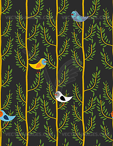 Birds on trees seamless pattern. background of - vector clipart