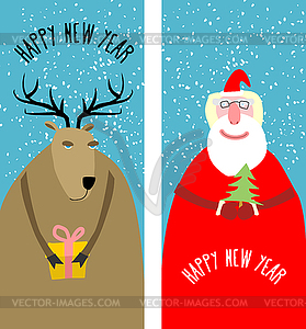 Set greeting Christmas cards. Santa Claus with - vector clip art