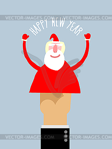 Happy new year. Businessman hand manipulation Doll - vector clip art