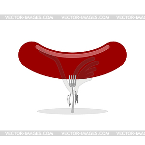 Big sausage and small fork. for diet - vector image