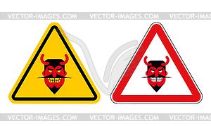 Warning sign attention devil. Hazard yellow sign - vector clip art