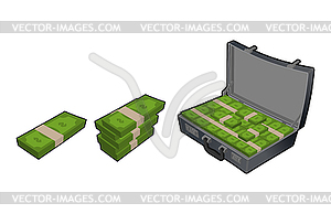 Suitcase with money. Case with cash. Stack of - vector clip art