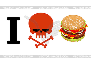 I hate hamburger. Skull symbol of hatred and great - vector clip art