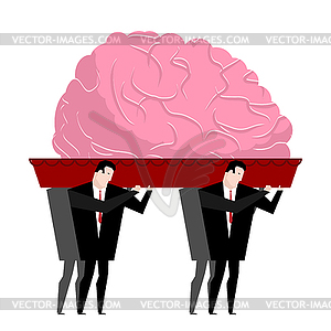 Funeral of brain. Mind is carried in coffin. - royalty-free vector clipart