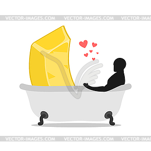 Lover gold. Love of wealth. Golden bullion and man - vector clipart