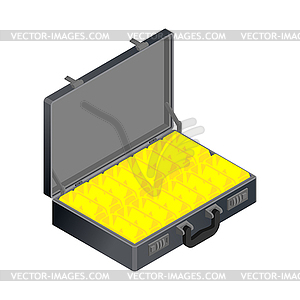 Чемодан с золотом. Случай с золотым слитках. - изображение векторного клипарта