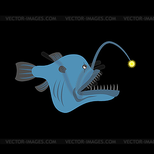 Deep-sea predatory fish with lantern. Terrible - vector image