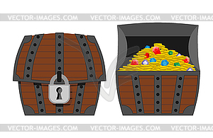 Treasure chest. Outdoor and indoor wooden box. - vector clipart