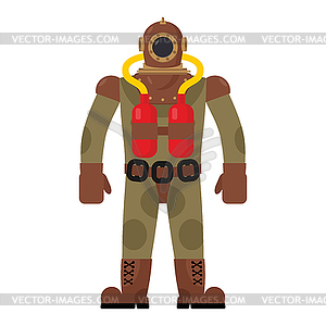Diver old diving suit. Retro clothing for scuba - vector clipart