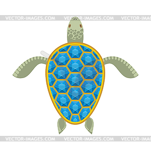 Water turtle Sapphire carapace. Marine animal with - vector clip art