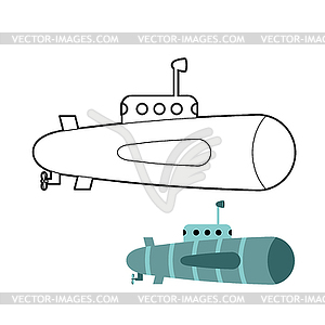 Подводная лодка книжка-раскраска. Корабль плавать под водой - клипарт в векторе / векторное изображение