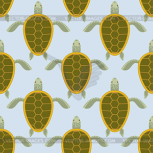 Flock of sea turtles. Water turtle seamless pattern - vector image