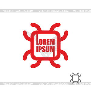 Square with tentacles logo. Stylized red beetle - vector image