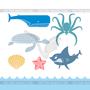 Underwater World Set flat icons. Animals Ocean. - vector clipart