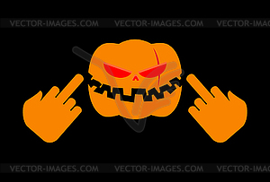 Angry Pumpkin Halloween shows to fuck. Aggressive - vector EPS clipart