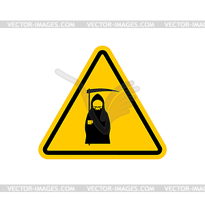 Attention death. Dangers of yellow road sign. Grim - vector image