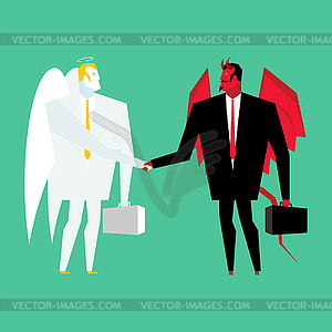 Devil and angel business deal. Satan and God - vector image