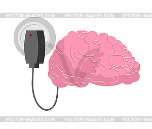 Charging for brain. Human brains and charger - vector clip art