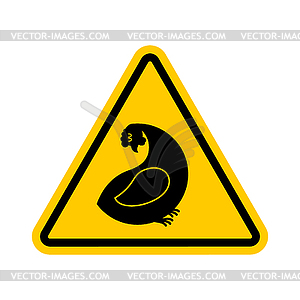 Attention hen. Dangers of yellow road sign. - vector image