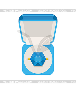 Ring with sapphire in box top view. Jewel . - vector clipart