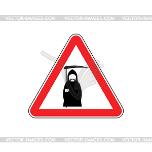 Attention death. Dangers of red road sign. Grim - vector image