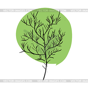 Дерево каракули. Зеленые листья и стебель - изображение в векторном виде