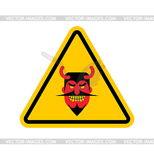 Attention devil. Dangers of yellow road sign. - vector clipart