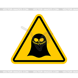 Attention ghost. Dangers of yellow road sign. - vector image