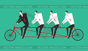 Businessman on tandem. Business team on bicycle. - vector image