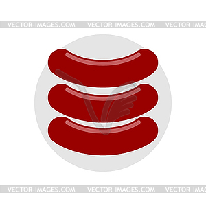 Sausages on plate top view. Meat delicacies on dish - vector EPS clipart