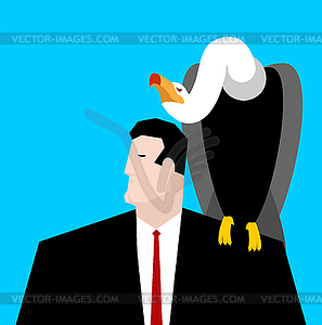 Vulture and businessman. neophron sitting on man - vector clip art