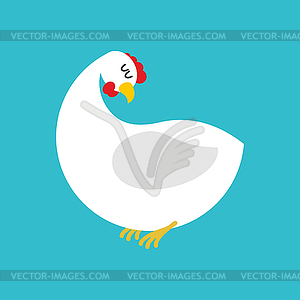 White hen . Farm chicken bird on blue background - vector image