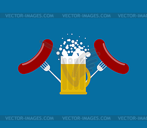 Mug beer and sausage. Logo for Oktoberfest. - vector image