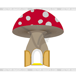 Amanita home fabulous. Open door to mushroom. - vector image