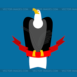 Eagle and red ribbon. Big black bird emblem - vector clip art