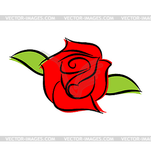 Красная роза . Цветы и зеленые листья - клипарт в формате EPS