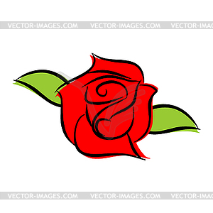 Red rose . Flower and green leaves - vector image