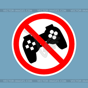 Stop video games. Ban Gamepad red sign. Prohibited - vector EPS clipart