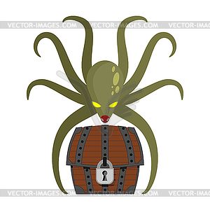 Octopus and treasures. poulpe and chest of pirate - vector clipart / vector image