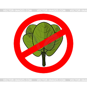 Stop spinach. Ban red sign. Prohibited green leaves - royalty-free vector clipart