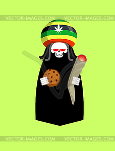 Rasta death. Rastafarians Grim Reaper. Hat - vector clipart