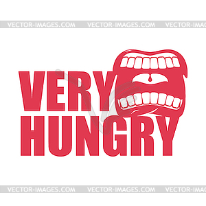 I am very hungry logo. Open mouth and teeth. - vector clip art